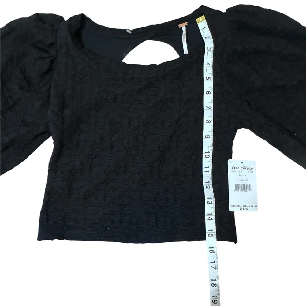 Free People Black Square-Neck Puff Sleeve Crop Top